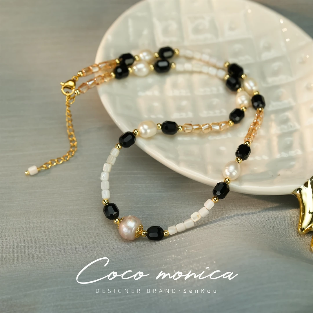 【小霞珠宝】熊猫水晶项链手工气质轻奢百搭复古法式小众WE203