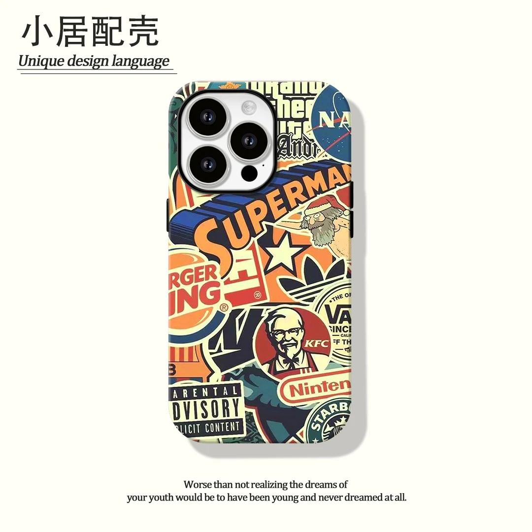 潮牌kfc菲林二合一适用苹果16pro手机壳华为vivo小米oppo15/14