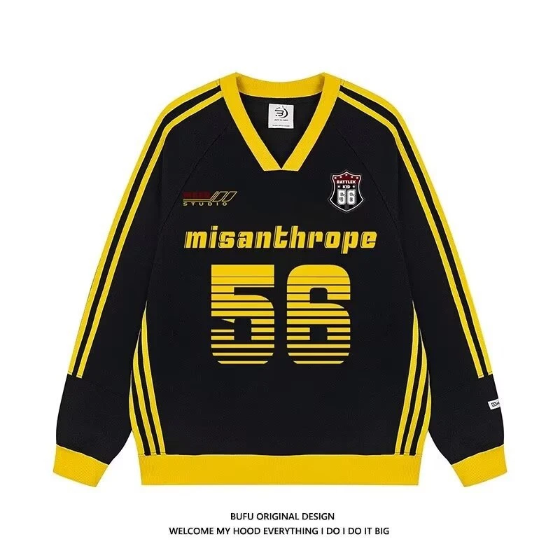 美式高街重磅秋冬撞色拼接字母印花宽松百搭卫衣男女情侣潮牌外套