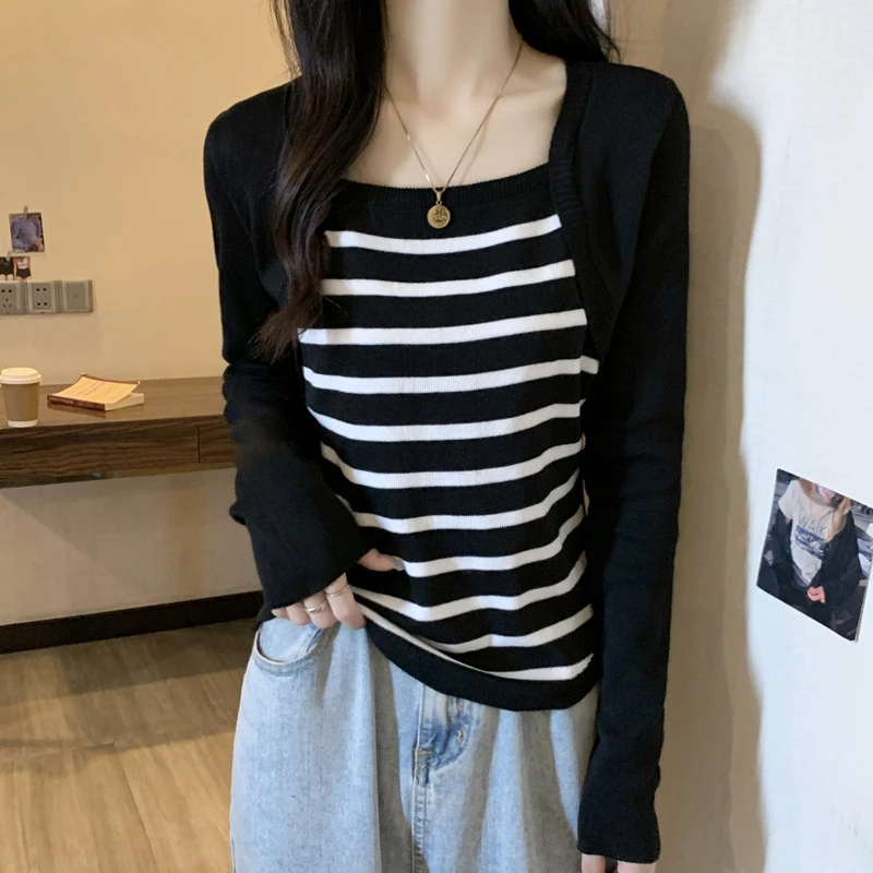 胖妹妹大码假两件显瘦针织衫长袖打底上衣T恤时尚休闲百搭洋气