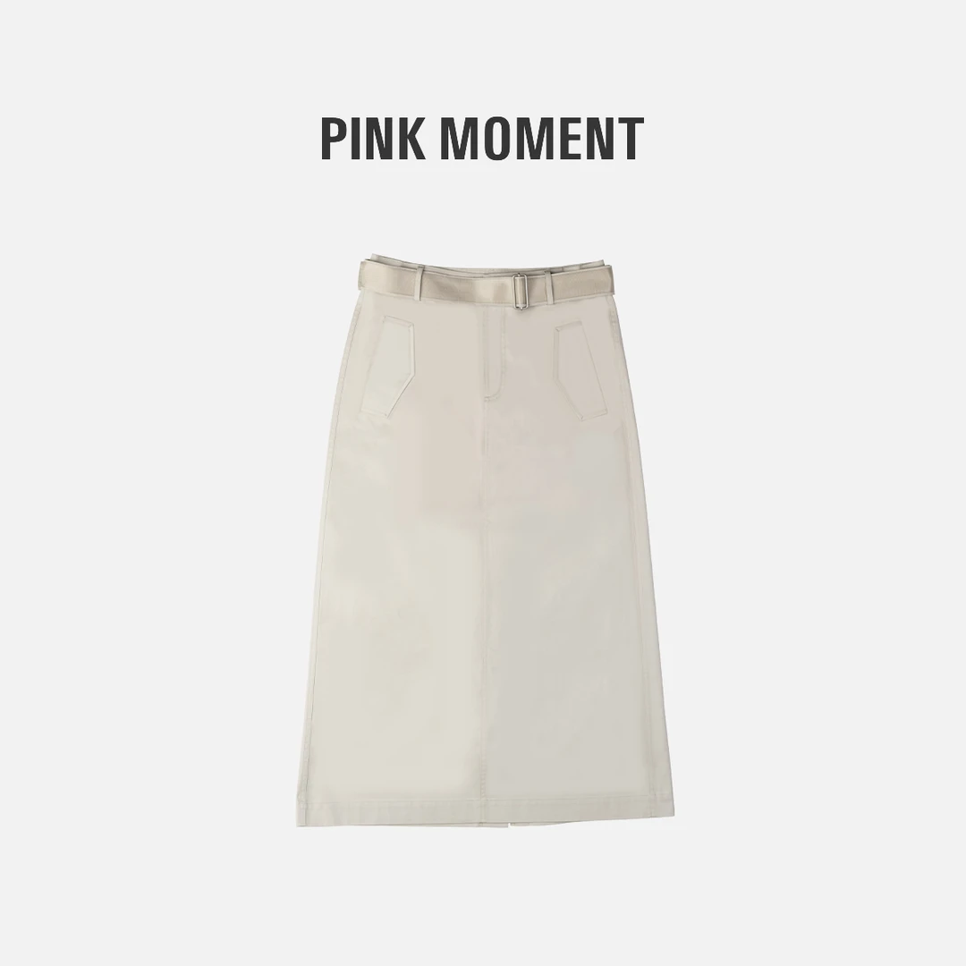 PM王囡囡 “济州岛风” 杏色休闲半身裙（有腰带）ND1A0059