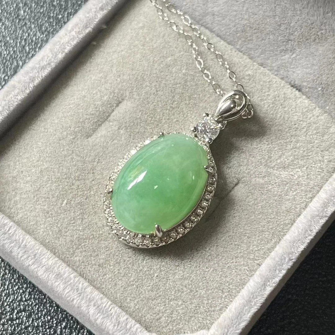 天然A货翡翠苹果绿s925银翡翠项链
