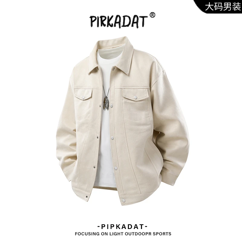 Pirkadat秋季新款翻领工装夹克男美式复古潮流休闲宽松纯色外套男