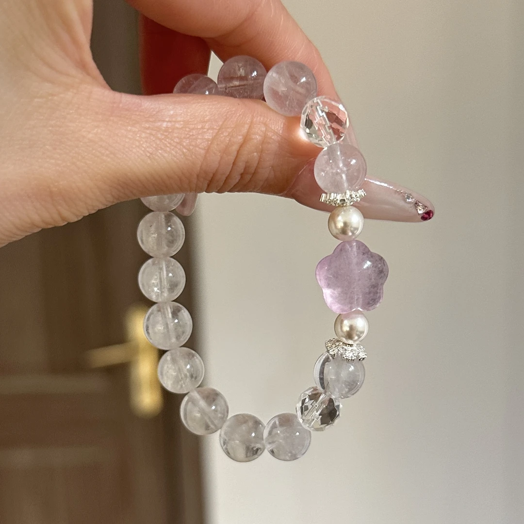 tx618-[梦幻海洋]紫兔毛胖星星切面白水14k镶嵌紫色水晶手串