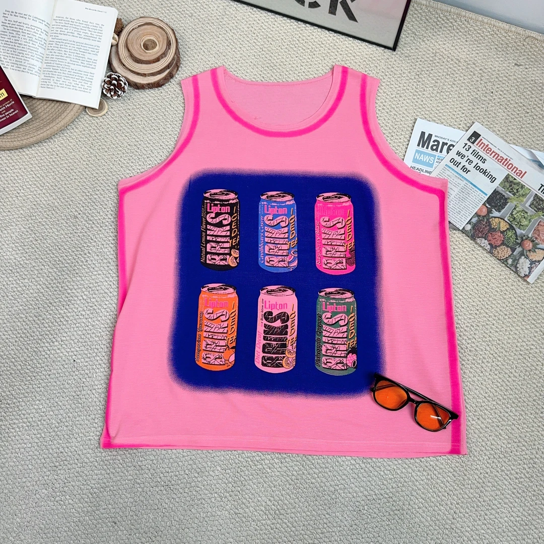 2025春季新款韩版休闲宽松纯色卡通字母印花背心0576【小版】