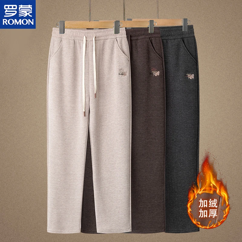 罗蒙中老年人女装加绒加厚保暖棉裤妈妈直筒裤松紧腰冬季时尚长裤