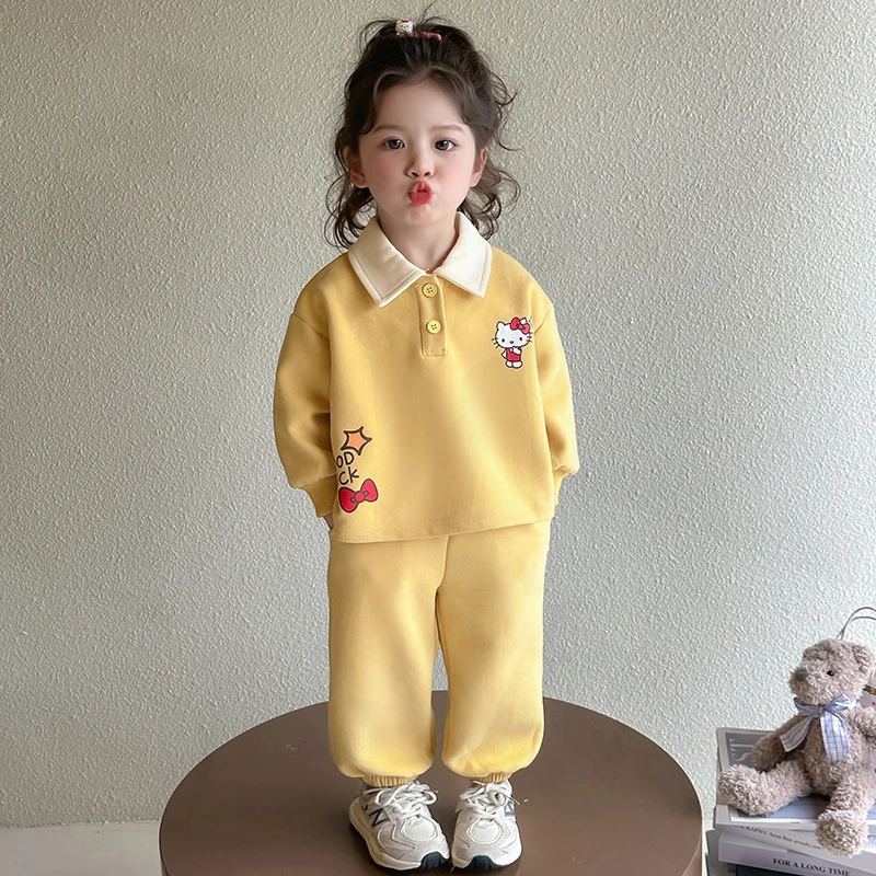 女小童运动套装春秋季女宝宝洋气polo领卫衣春装小女孩卡通两件套
