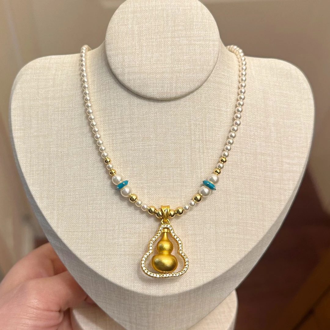 铜合金仿珍珠项链 X0128 时尚气质百搭精致葫芦项链