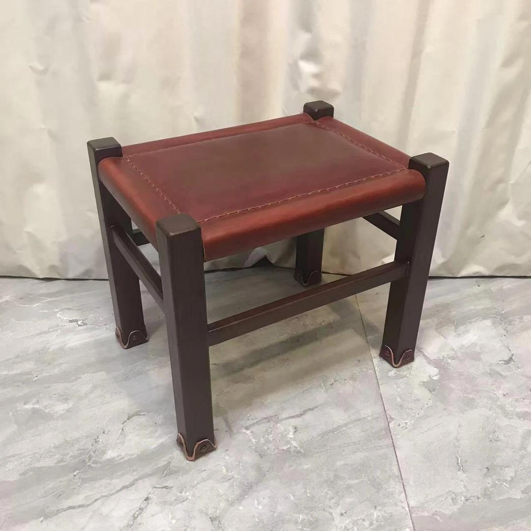 BORCH/博瑞奇 头层牛皮真皮深棕色四脚方凳（09529）