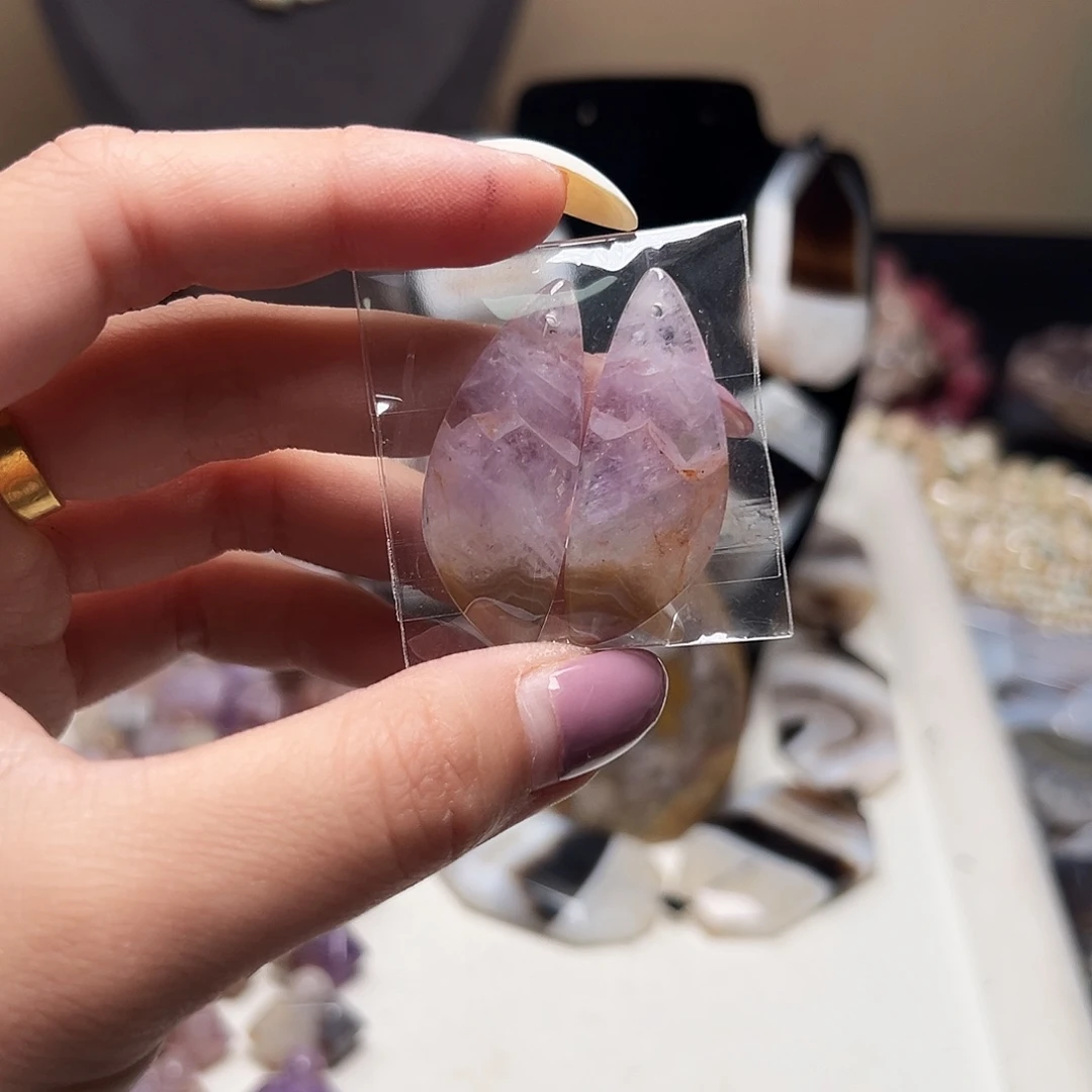 玛瑙/玉髓合金珠宝半成品d755 极光紫水耳钩一对