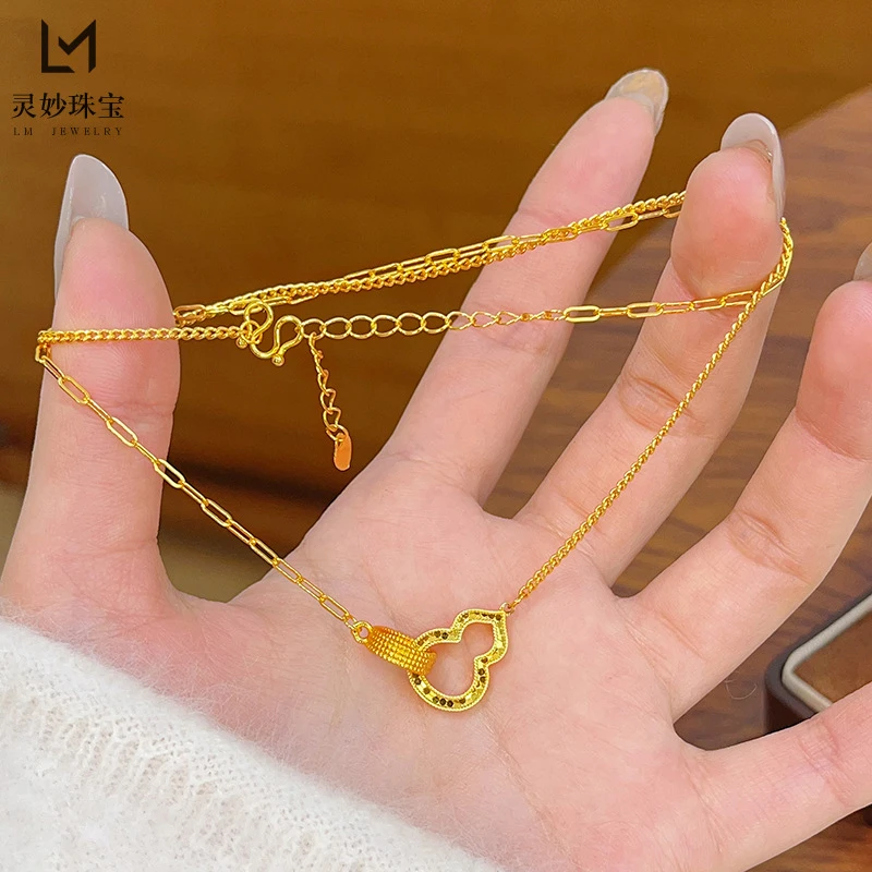 合金同款铜合金龙鳞葫芦双环吊坠项链圆环福禄环环相扣锁骨链送女