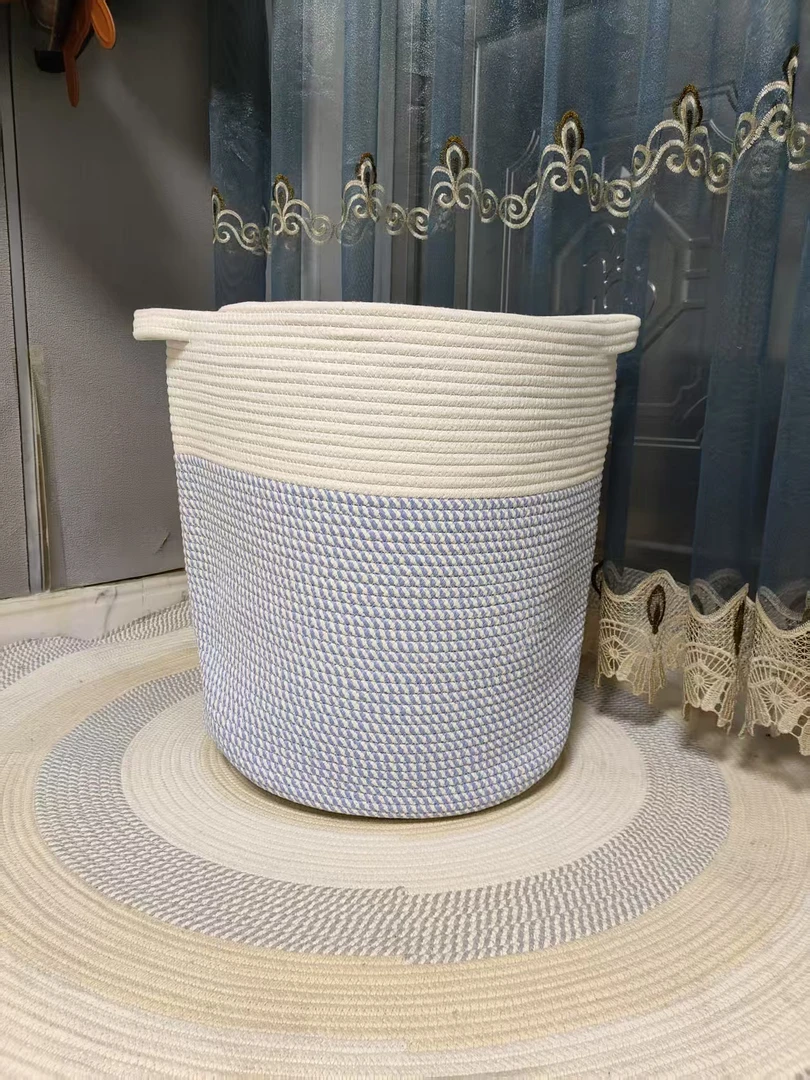简约色北欧棉绳收纳篮卧室衣物玩具脏衣篓神器（45*40）