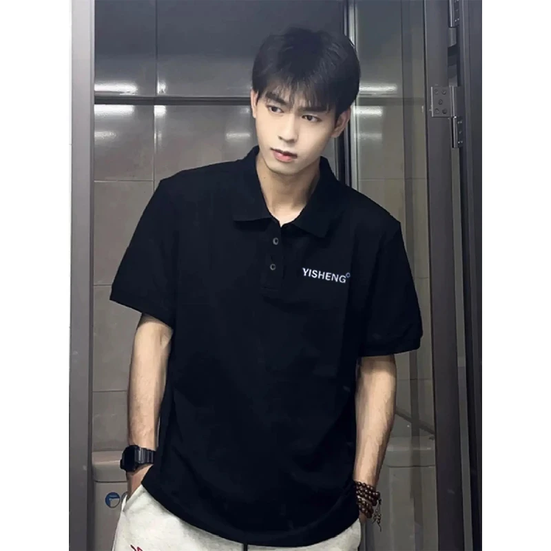 美式小标320g重磅Polo衫短袖男夏季痞帅衬衫领正肩T恤高级感半袖