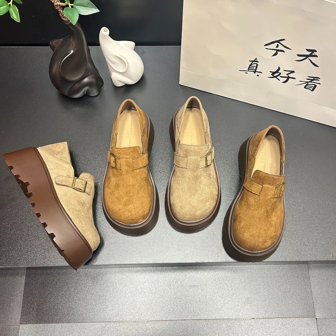 松糕厚底增高勃肯鞋女鞋2025春秋新款休闲百搭一脚蹬乐福博肯单鞋