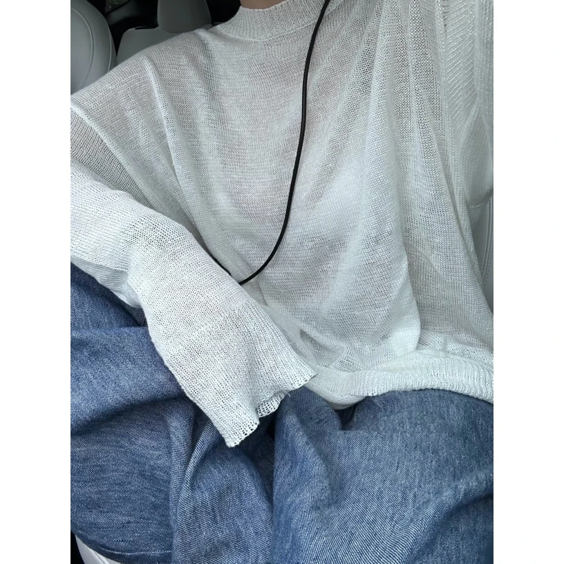 『PEACHZHOU』100亚麻镂空针织防晒长袖休闲百搭透气慵懒空调罩衫