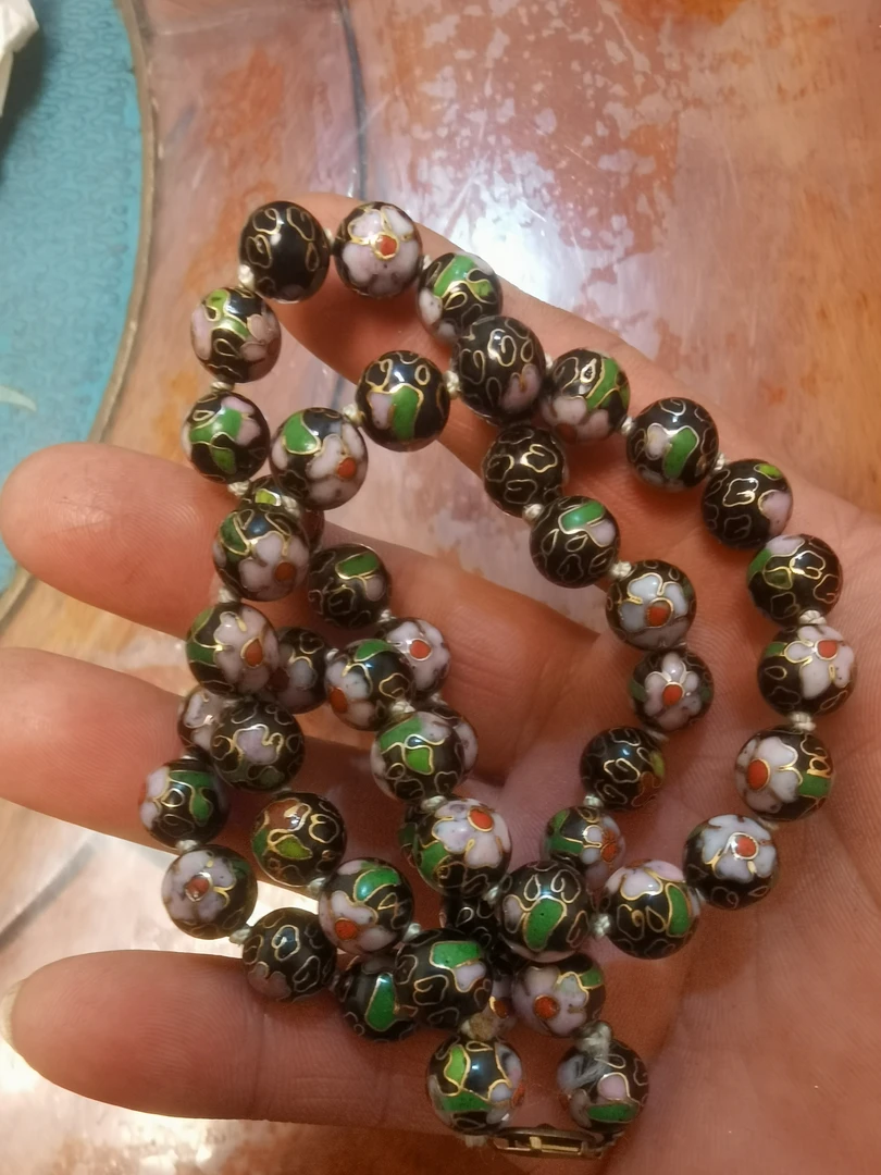 纯手工掐丝珐琅工艺景泰蓝1.0款黑色圆珠项链