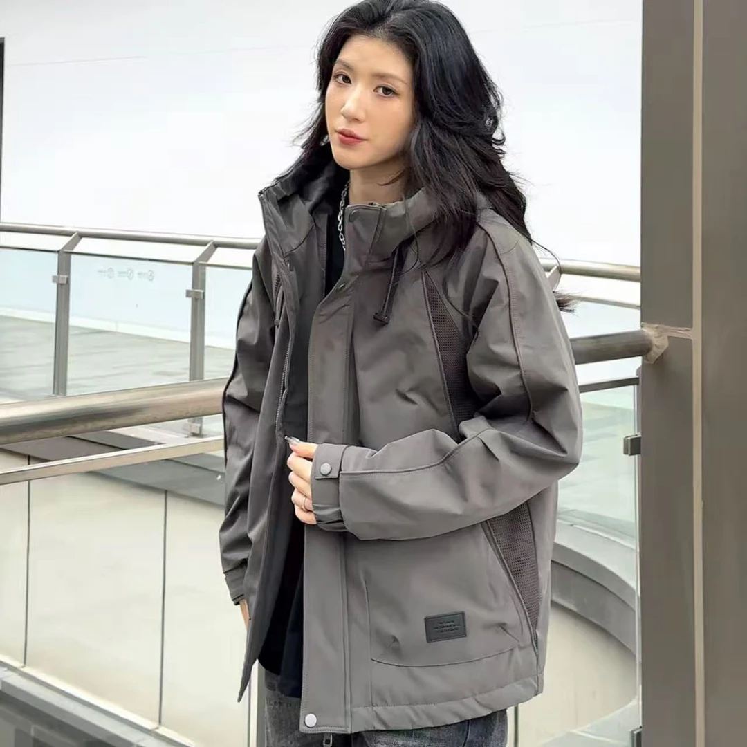 秋冬连帽工装外套棉服男宽松防水冲锋衣百搭拼接加厚二棉外套