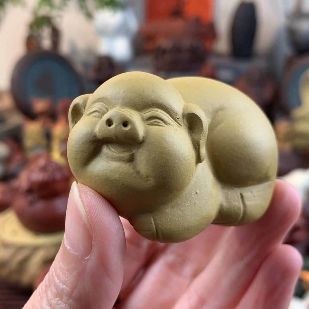紫砂茶宠福气满满小小猪段泥