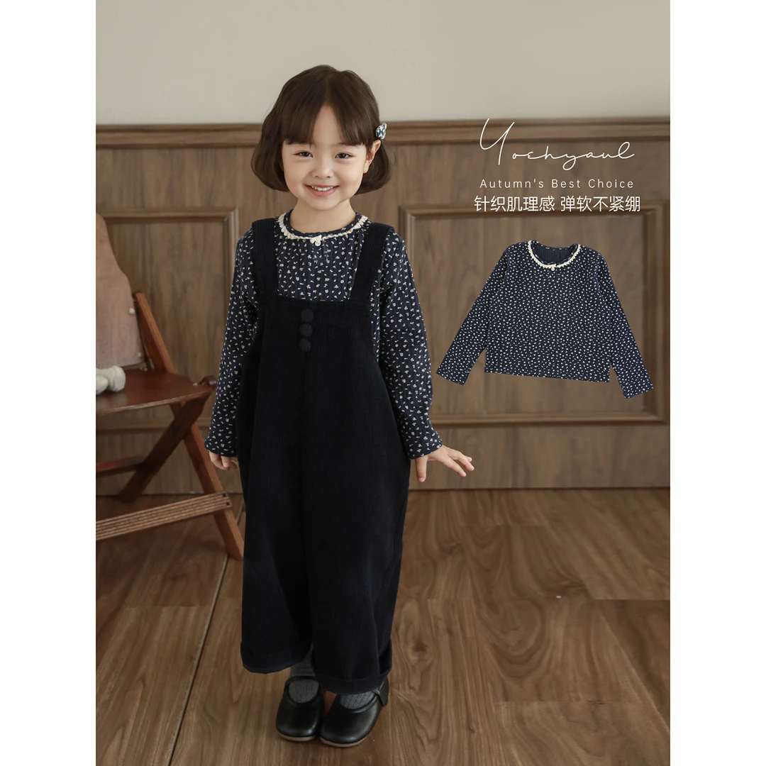 幼悠女童冬装森系碎花撞色蕾丝边打底衫独特洋气时髦女童装D4555