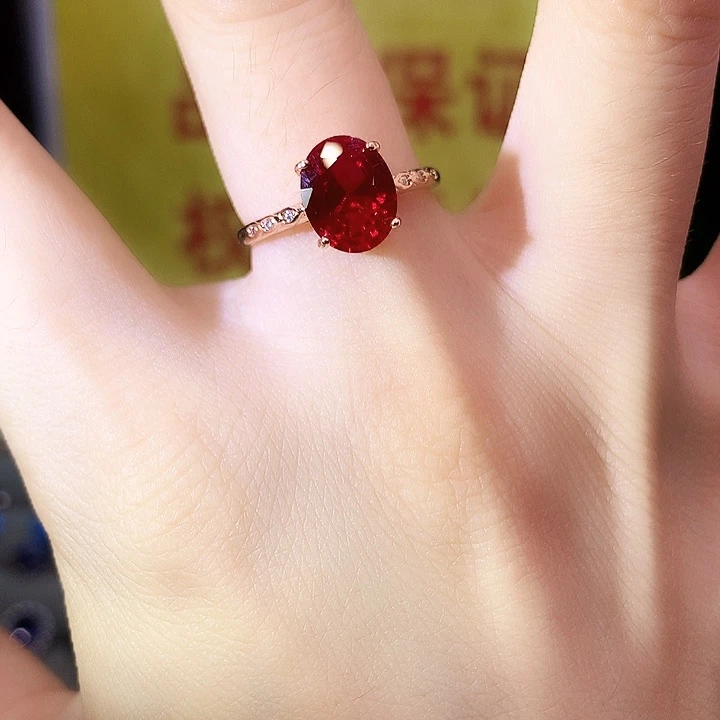 红宝石戒指银S925镶嵌
