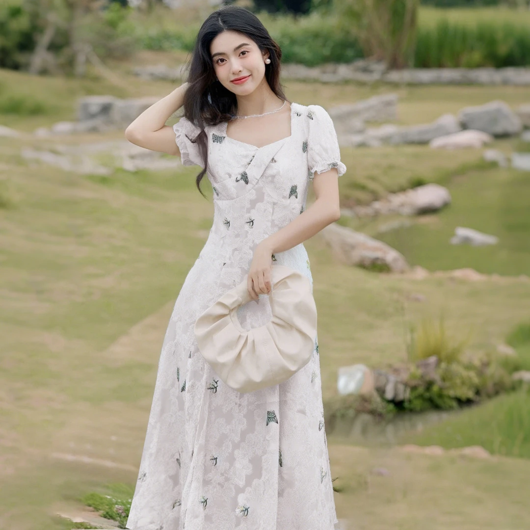 A【有里布】夏季新款初恋气质长裙显瘦法式收腰时尚连衣裙女D1864