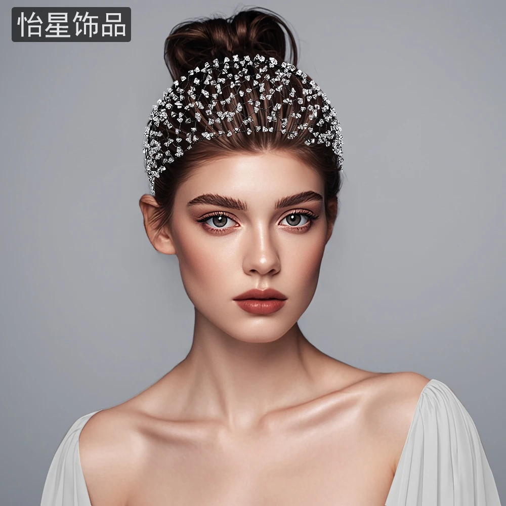 怡星网红爆款半帽水晶遮白发网状发箍小众款压碎发神器女A102