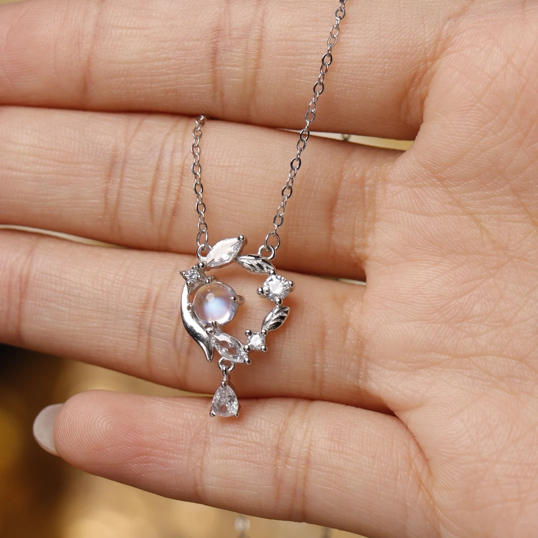 天然月光石项链通体S925银--多样性发其一