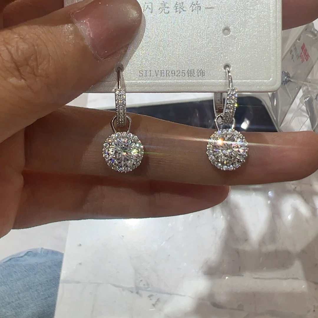 合成碳硅石吊坠925银圆包耳扣