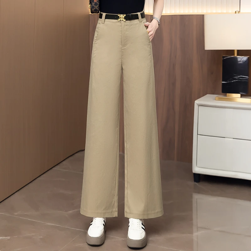 天丝棉九分西装阔腿裤女士夏季2025新款高腰宽松垂感直筒休闲裤子