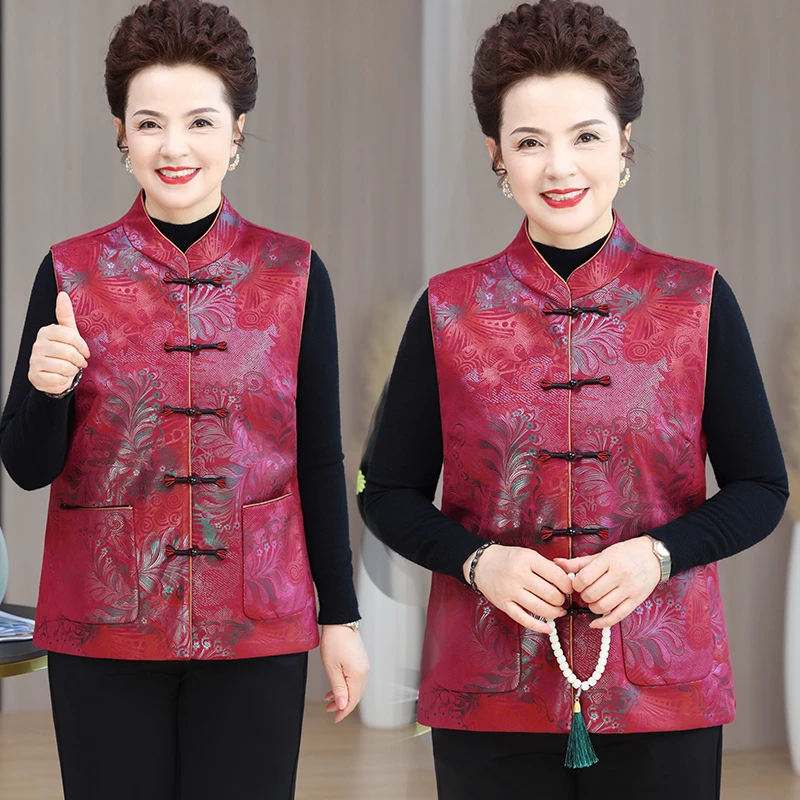 妈妈中式唐装老太太马夹开衫中老年人春秋马甲女奶奶薄款外穿背心
