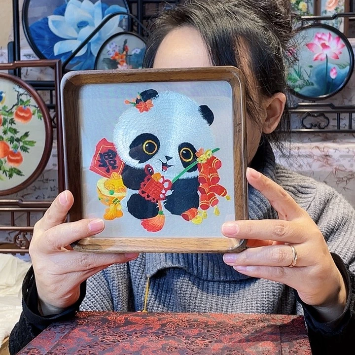 刺绣苏绣摆台胡桃木手工双面