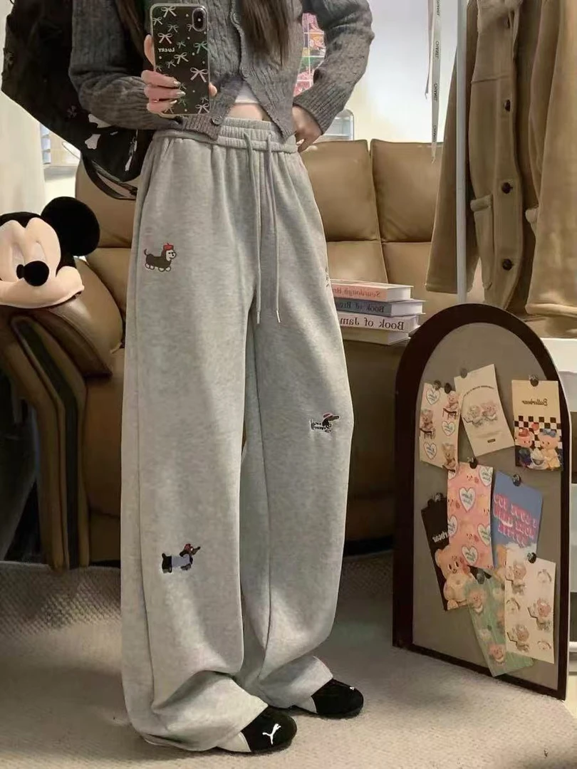 孕妇裤冬季加绒加厚腊肠狗裤子羊羔绒垂感阔腿裤小个子运动卫裤