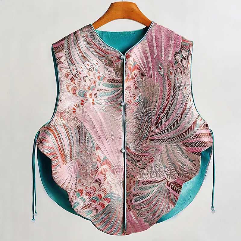 【清仓】早春新中式国风刺绣仿宋锦马甲复古盘扣不规则坎肩马夹背心