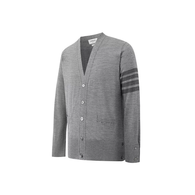 中灰秋季重磅秋冬休闲条纹长袖毛衣经典潮流简约开衫同款腊肠狗