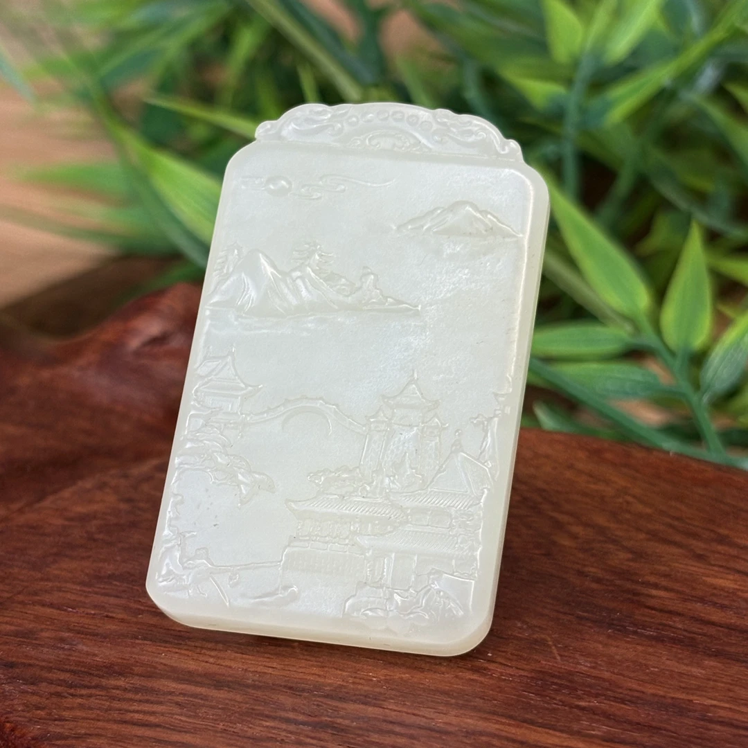 706070#新疆和田玉山水牌吊坠 经典简约百搭雕工