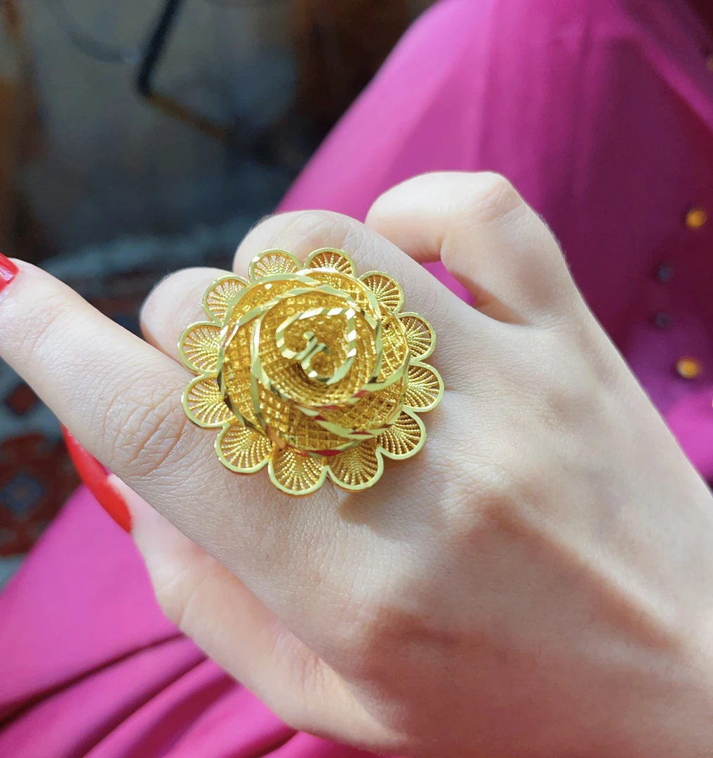 铜合金戒指 DANA金色大玫瑰花戒指