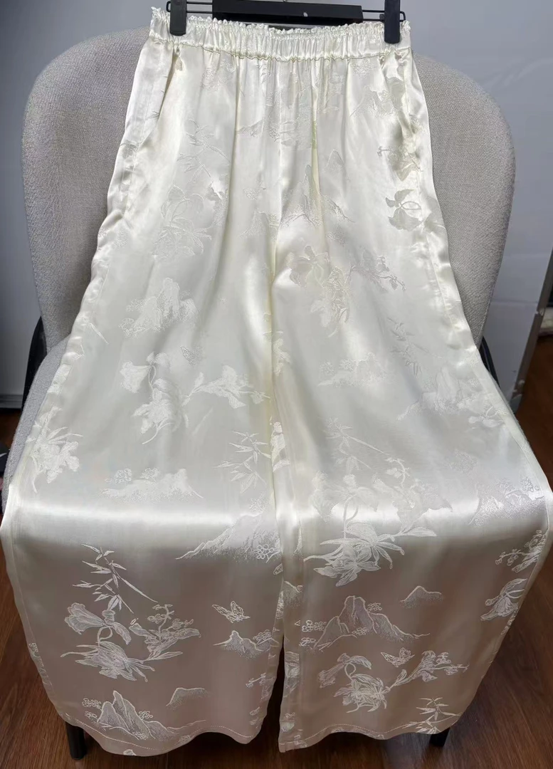 新中式直筒裤刻花提花休闲裤国风百搭