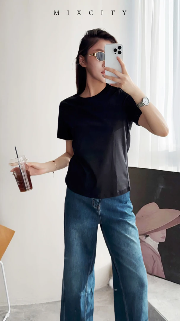 【亚楠本楠】不爱洗◆奢牌同源高支抗皱棉T恤 立裁显瘦7670