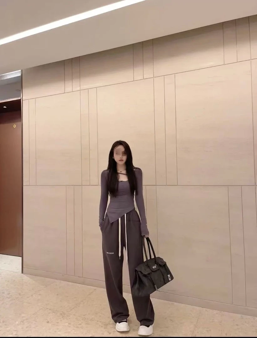 2025早秋纯欲风性感不规则长袖女大码显瘦打底衫修身显瘦辣妹上衣