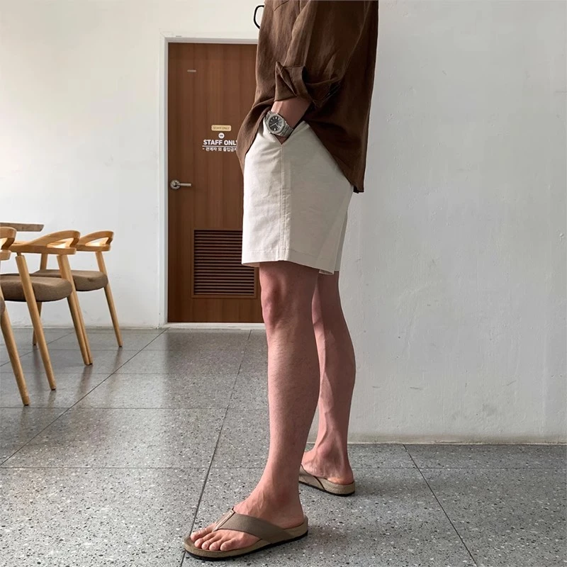 仓石一树亚麻短裤男夏季休闲裤韩版宽松潮流纯色痞帅慵懒风男装
