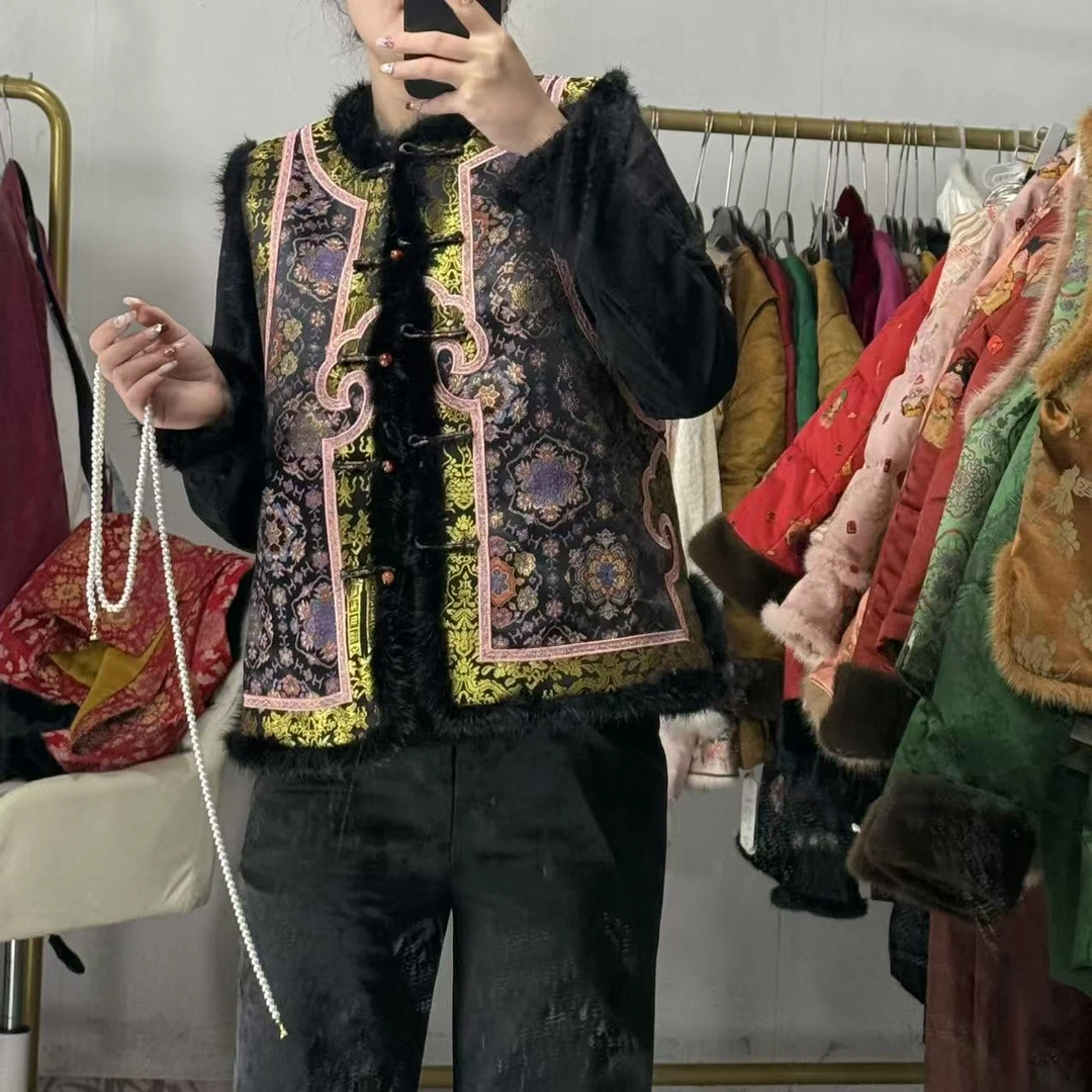 人丝宋锦！织锦重工宝相花水貂棉马甲