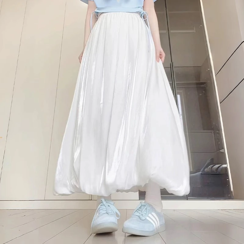 白色蓬蓬花苞裙女2025夏季新款高腰a字显瘦流光纱裙赫本风半身裙