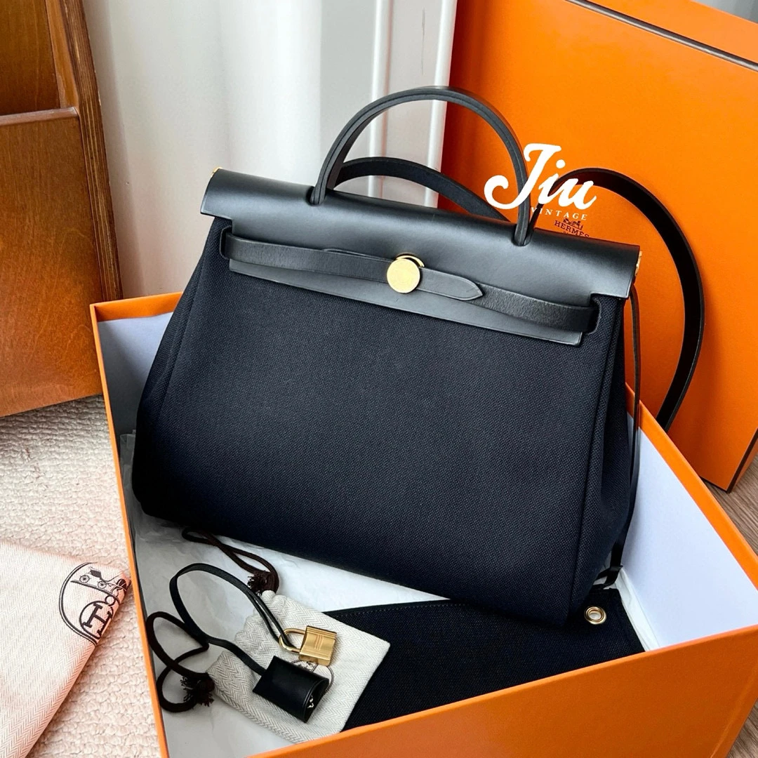 99新 Hermes/爱马仕 黑金herbag31盒子尘袋Z刻BJM12-1372