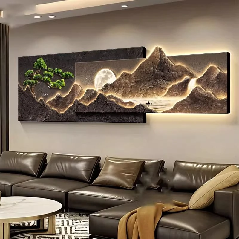 背有靠山客厅装饰画茶室办公迎客松轻奢高级感山水沙发背景墙挂画