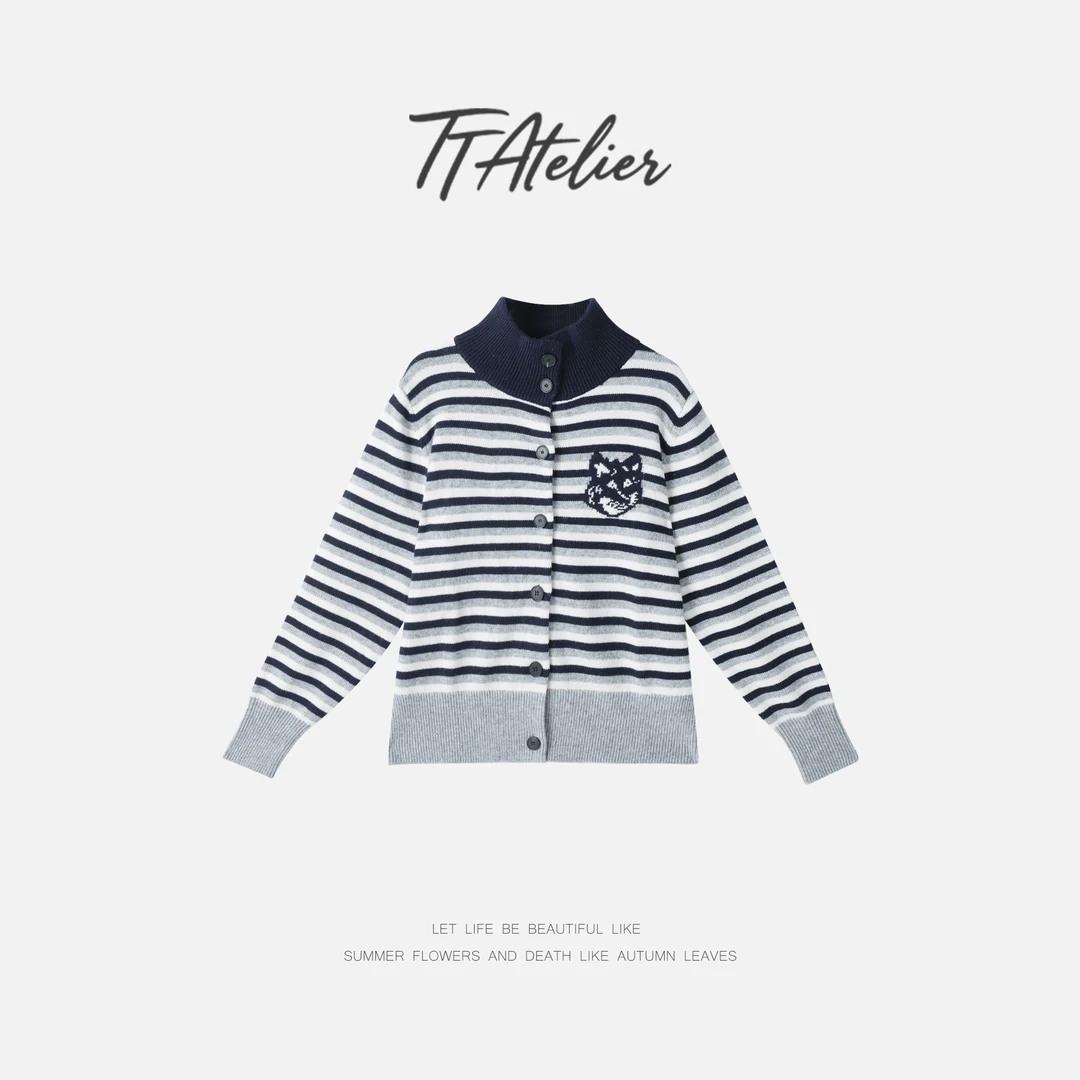 TT设计师【风铃纸鸢】日系高级感松弛感条纹羊毛polo针织衫TT191197