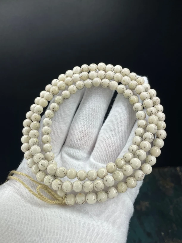 懿缘 SS双金款6.5火龙果石玉骨瓷白同枝玉化一物一图高端星月珠串