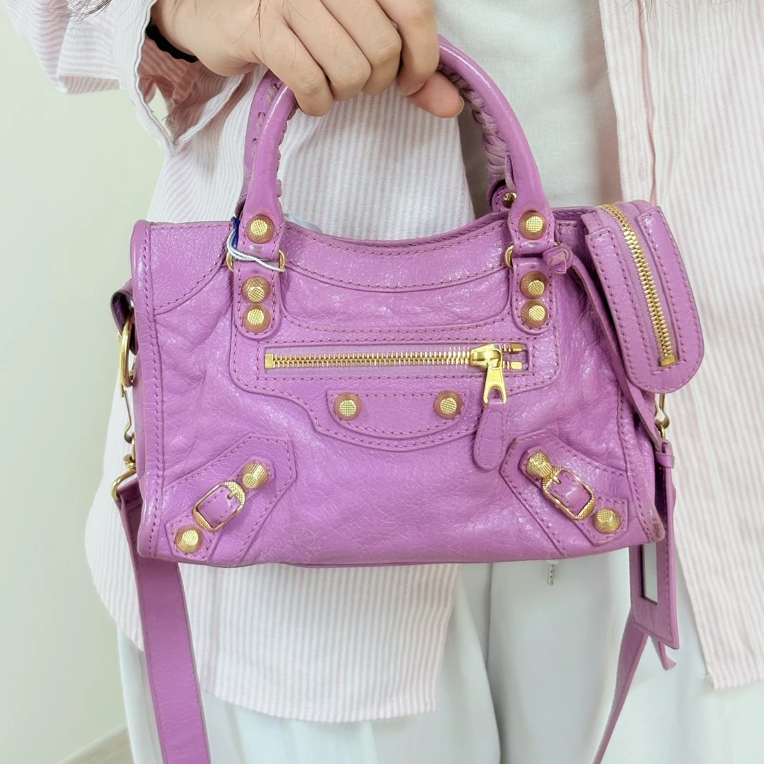 95新 Balenciaga/巴黎世家 紫色mini机车包单肩斜挎包