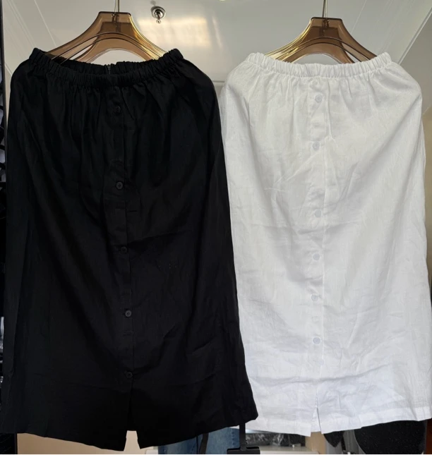 6596大码女装洋气前纽扣半裙100麻半裙洋气百搭显瘦