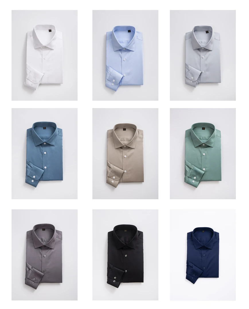 【高端200支纯色】男士商务休闲修身百搭男款免烫长袖衬衫秋冬衬衣
