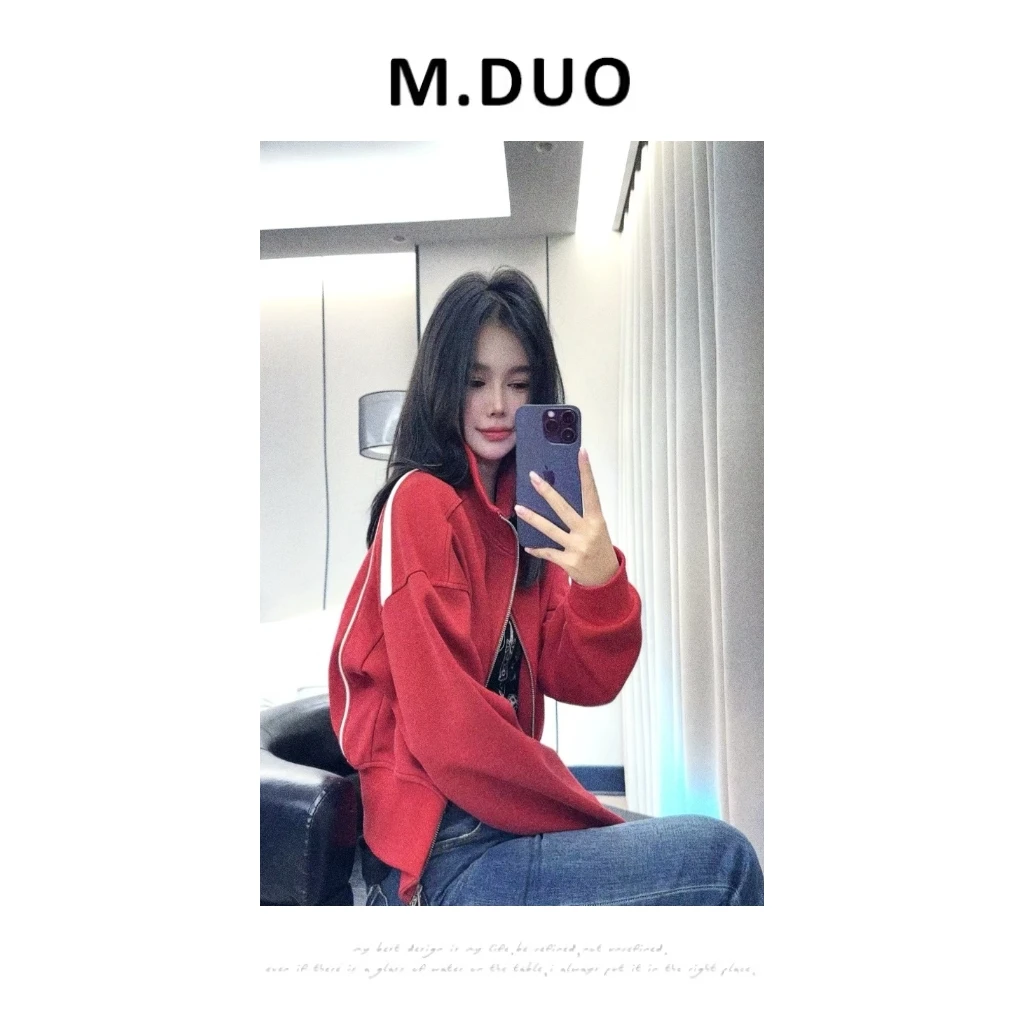 M.DUO （深圳货）早秋新款休闲百搭拼条拼色设计感立领短外套3221